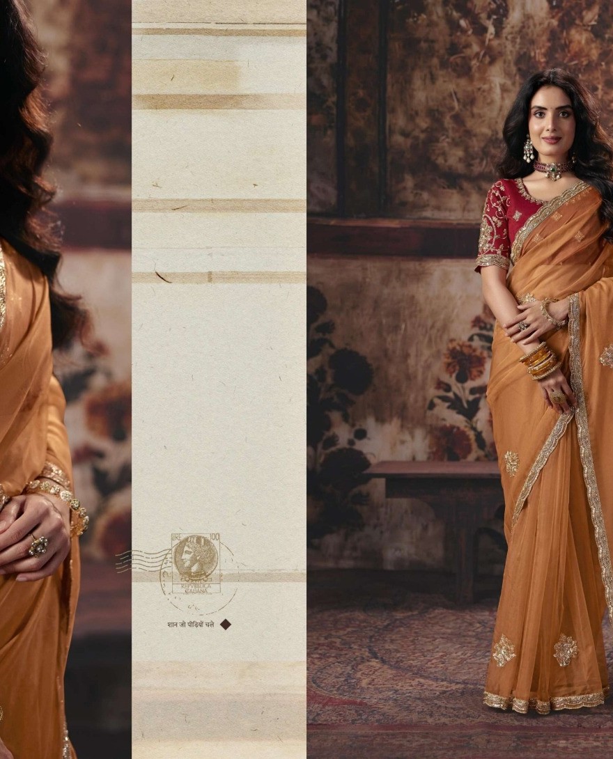 1006 - Orange & Red Designer Style Festive Wear Saree